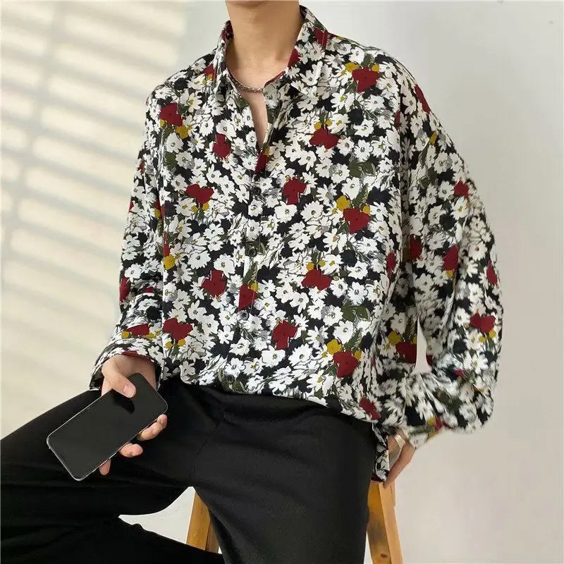 Men’s Japanese Retro Floral Long Sleeve Shirt