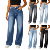 Wide-Leg Jeans for Women – Light Blue High-Waisted Loose-Fit Trousers | Simple Design Fashion Denim for Daily Wear