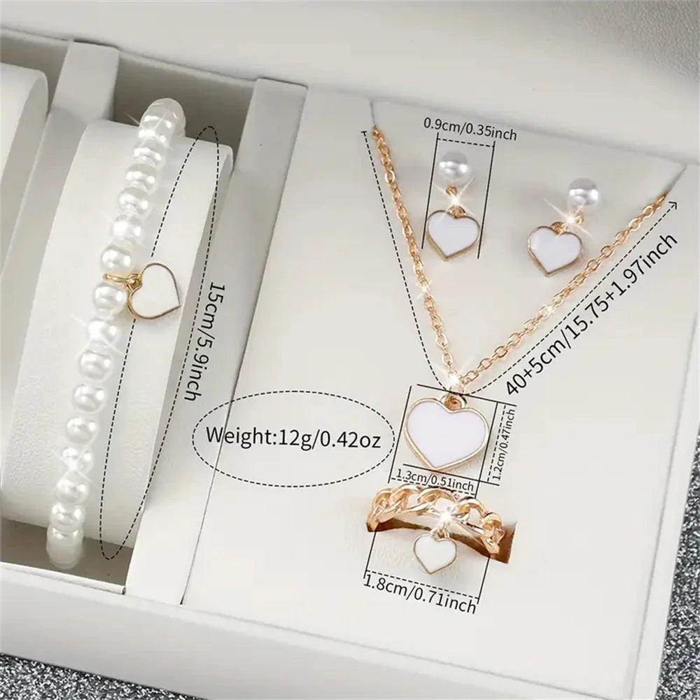 6PCS/Set Women's Watches Casual Silicone Band Analog Quartz Watch Heart Pearls Jewelry Set (Without Box)