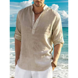 Men’s Classic Casual Stand-Up Collar V-Neck Long Sleeve Shirt