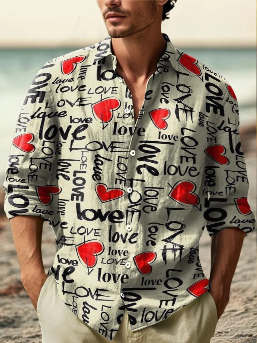 Men’s Fashion Artistic Printed Linen Shirt