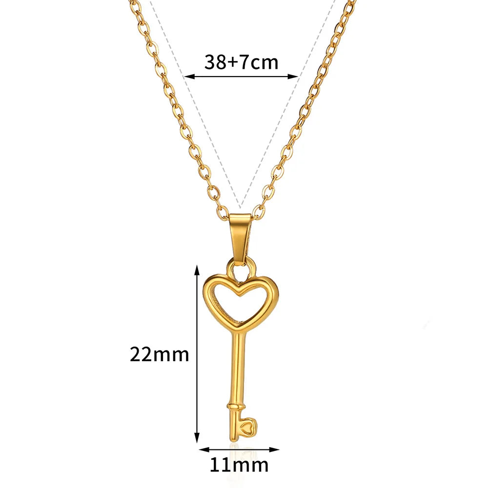 Fashion Heart Key Necklace Pendant – Gold Color Stainless Steel Love Couple Choker | Trendy Women’s Jewelry Christmas Gift