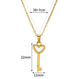 Fashion Heart Key Necklace Pendant – Gold Color Stainless Steel Love Couple Choker | Trendy Women’s Jewelry Christmas Gift