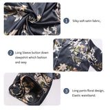 Women’s Satin Floral Pajamas Set – Autumn Long Sleeve Top & Pants Sleepwear | 2-Piece Silk Homewear Pyjama Femme