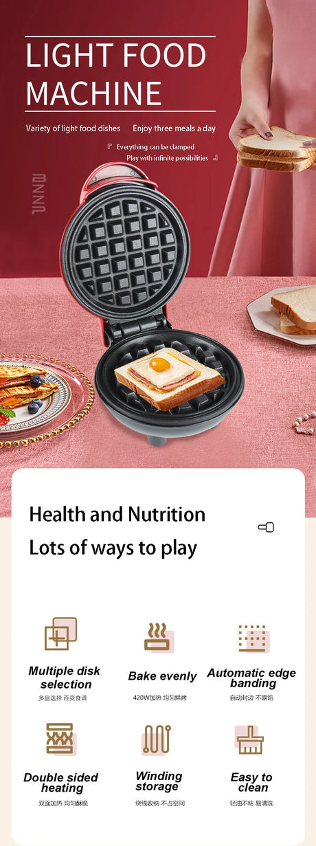 Electric Mini Color Waffle Maker Machine – Compact Breakfast & Dessert Maker for Kid
