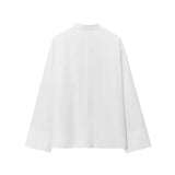 MUJER Women’s White Embroidered Button-Up Long Sleeve Summer Shirt