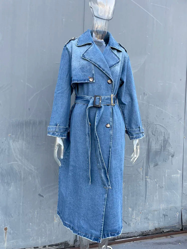 Blue Jean Denim Trench Coat for Women
