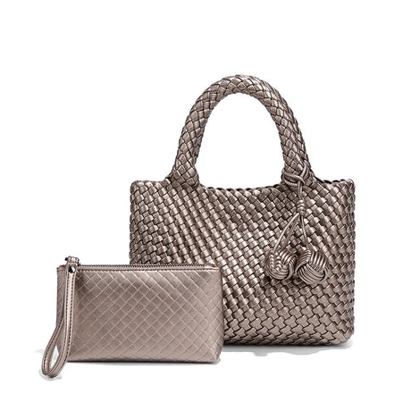 Woven Shoulder Bag for Women – Vegan Leather Tote Bag with Mini Handmade Purse | Stylish Crossbody Bag for Travel, Work & Everyday Use