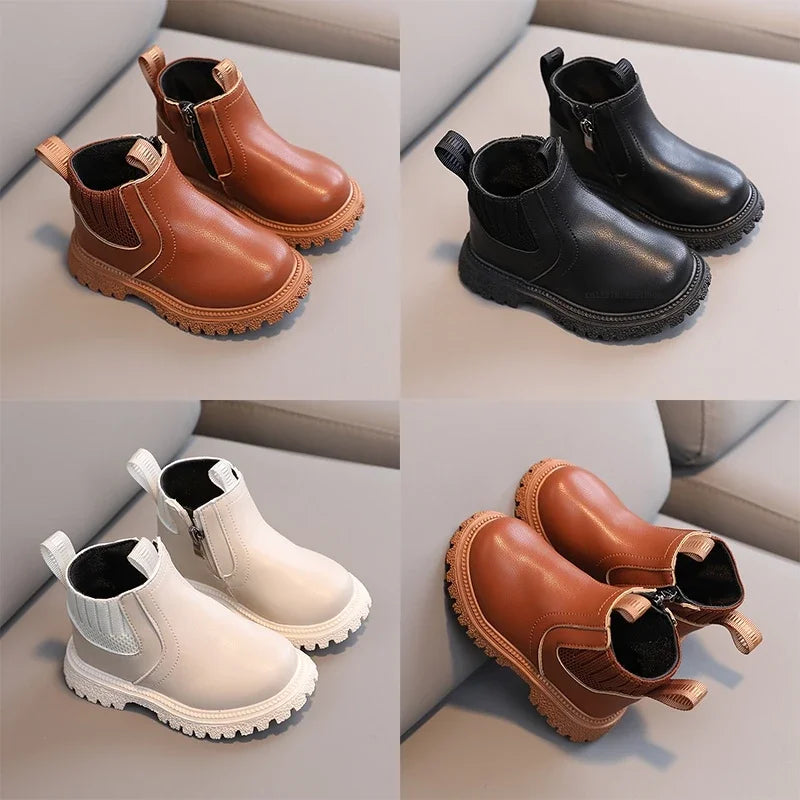 Kids Winter Leather Short Boots