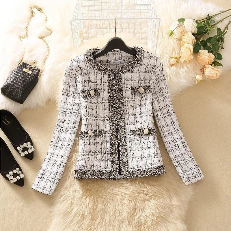 Women’s Tweed Jacket Spring – Trendy Short Tweed Coat Cardigan | Elegant Small Fragrant Ladies Jacket