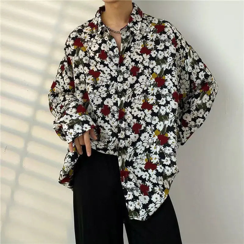 Men’s Japanese Retro Floral Long Sleeve Shirt