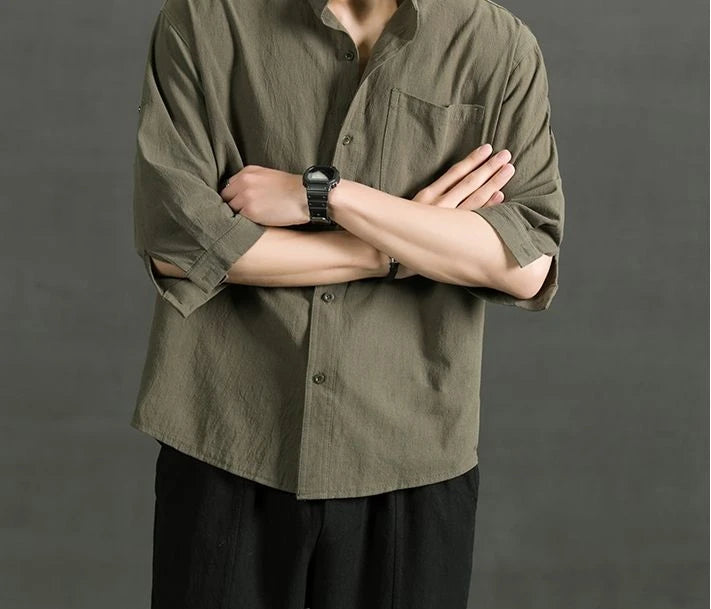 White Linen Cotton Half Sleeve Men’s Shirt