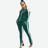 Women’s Two Piece Sports Casual Set – Patchwork Zipper Jacket and Pants