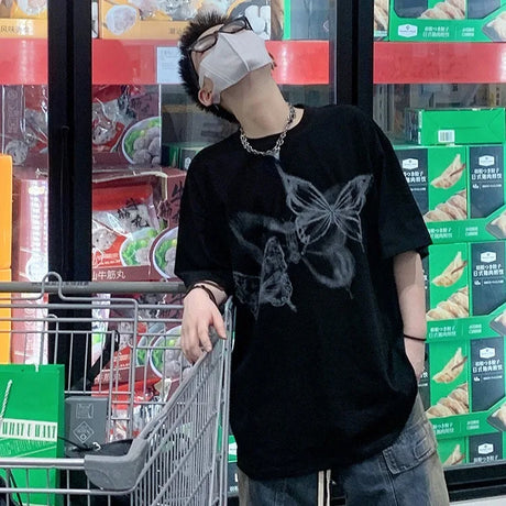 Summer Black Butterfly Print Couples T-shirts