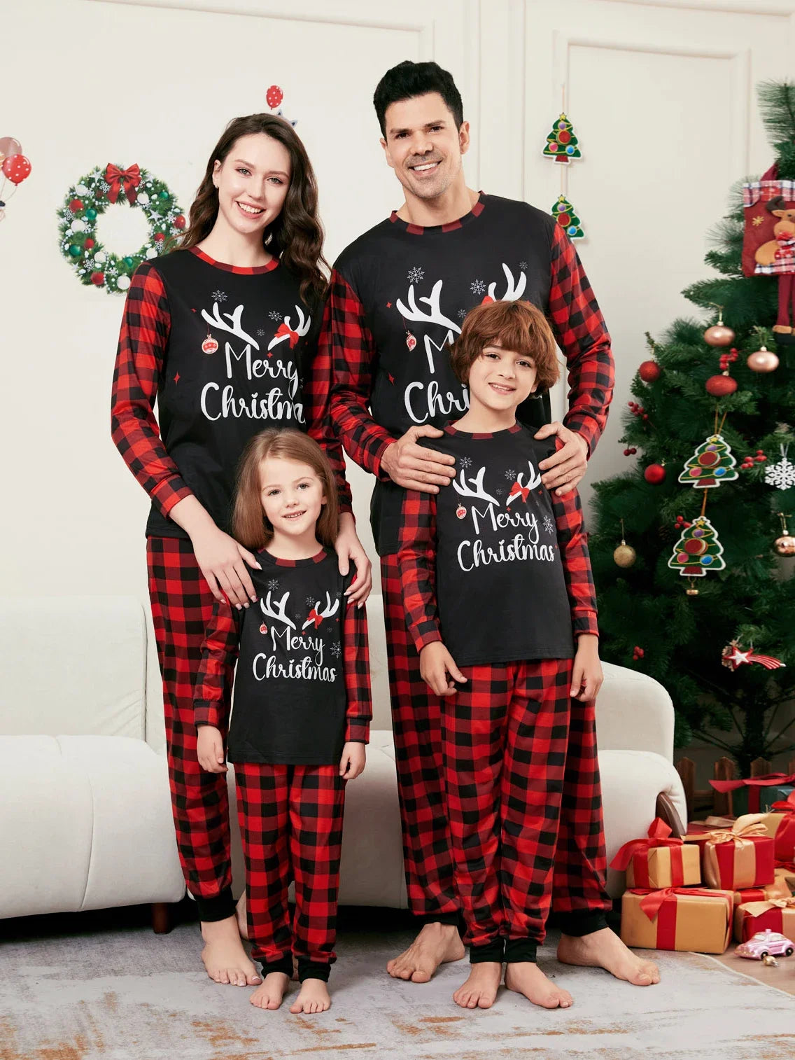 Christmas Family Pajamas – Matching Plaid Soft 2-Piece Set for Adults & Kids