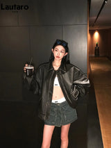 Vintage Distressed PU Jacket – Oversized Brown Runway Style