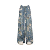 Women’s Vintage Blue Baggy Jeans – Ripped Y2K Cowboy Denim & Harajuku Graphic Print