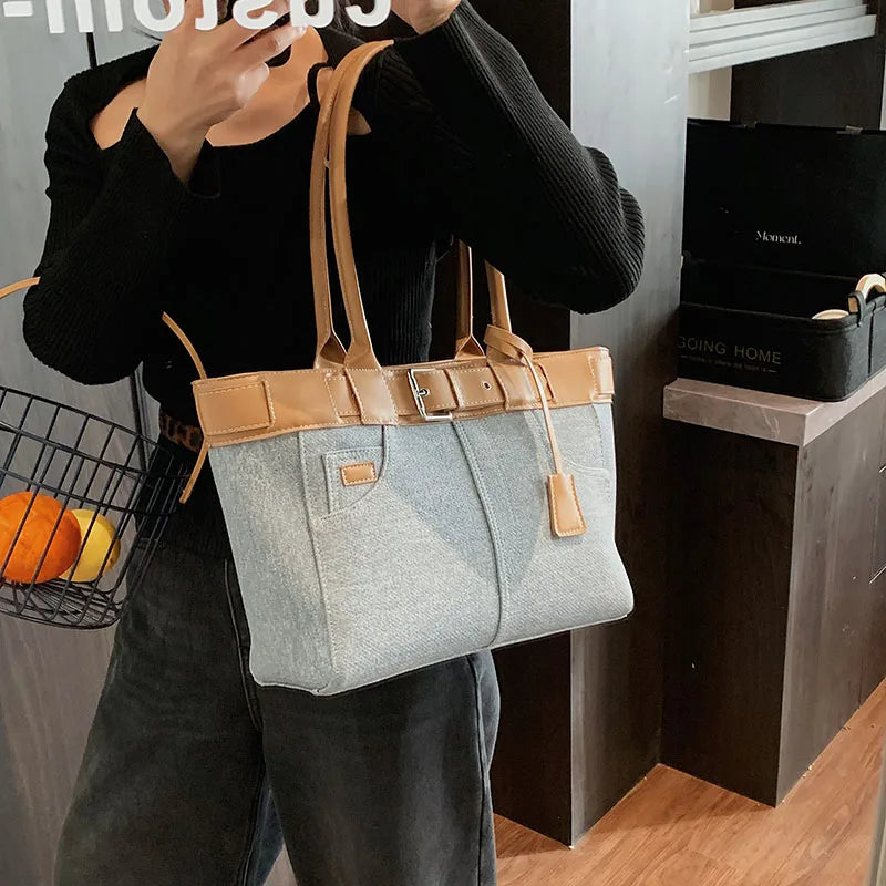 Large Capacity Women’s Denim Retro Tote