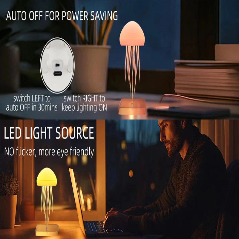 Wireless Jellyfish Rechargeable LED Desk Lamp – Multi-Color Mood Light for Bedroom & Office