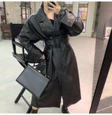 Lautaro Long Leather Trench Coat – Oversized Fall Streetwear for Women