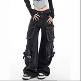 Black Gothic Punk Multi-Pocket Zipper Denim Jeans – Y2K Baggy