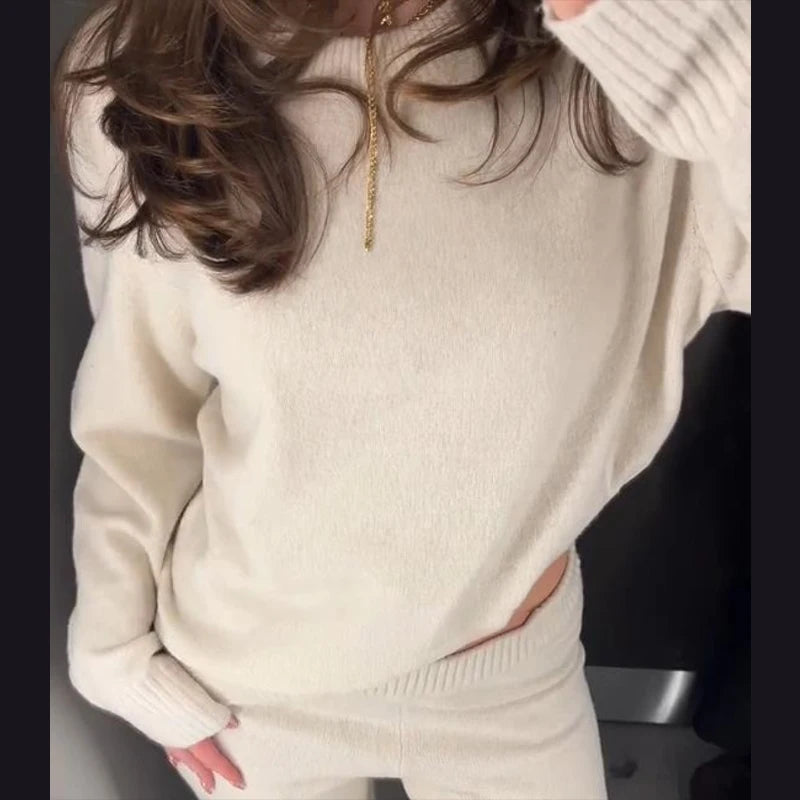 Brown V-Neck Knit Shirt and Pants