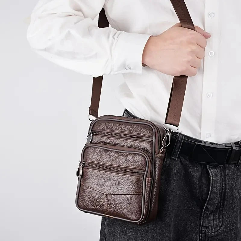 Trendy Men's Genuine Leather Crossbody Multifunctional Shoulder Bag