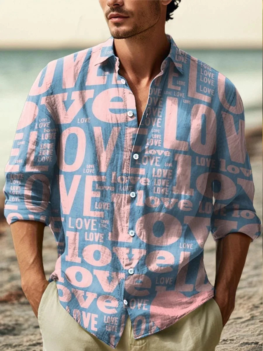 Men’s Fashion Artistic Printed Linen Shirt