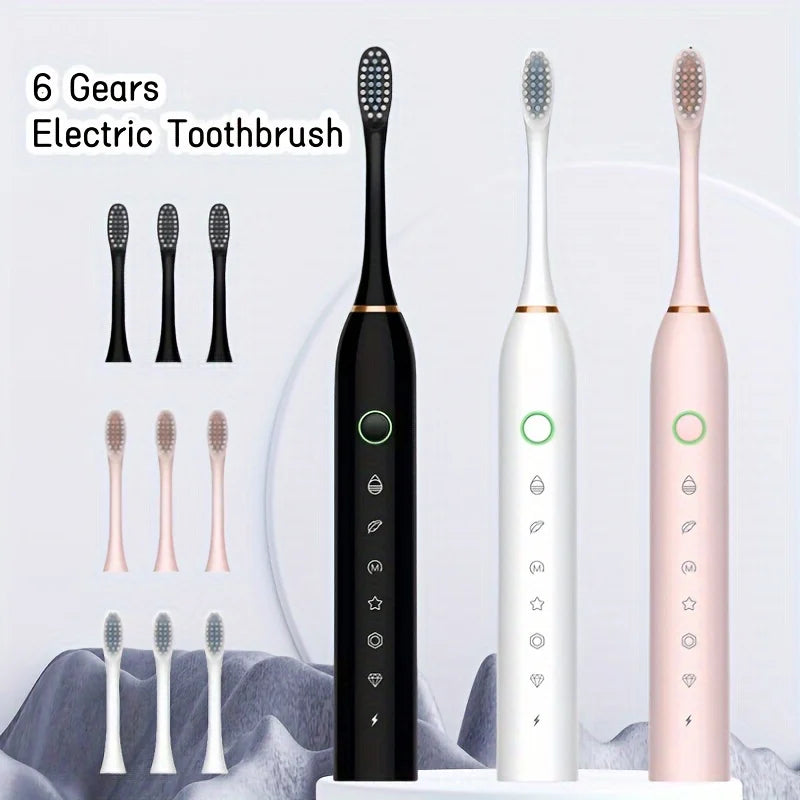 Rechargeable Smart Electric Toothbrush with 6 Modes & Replacement Heads
