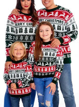 Matching Family Christmas Sweaters – Snowflake & Reindeer Knitted Long Sleeve Pullovers | Holiday Round Neck Jersey Tops