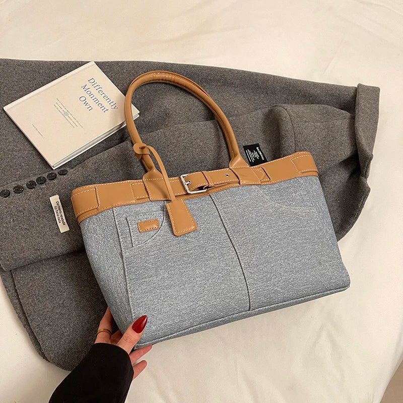 Large Capacity Women’s Denim Retro Tote