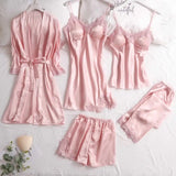 Women’s Satin Pajama Set – Lace Trim Sleepwear with Robe and Pants