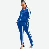 Women’s Two Piece Sports Casual Set – Patchwork Zipper Jacket and Pants