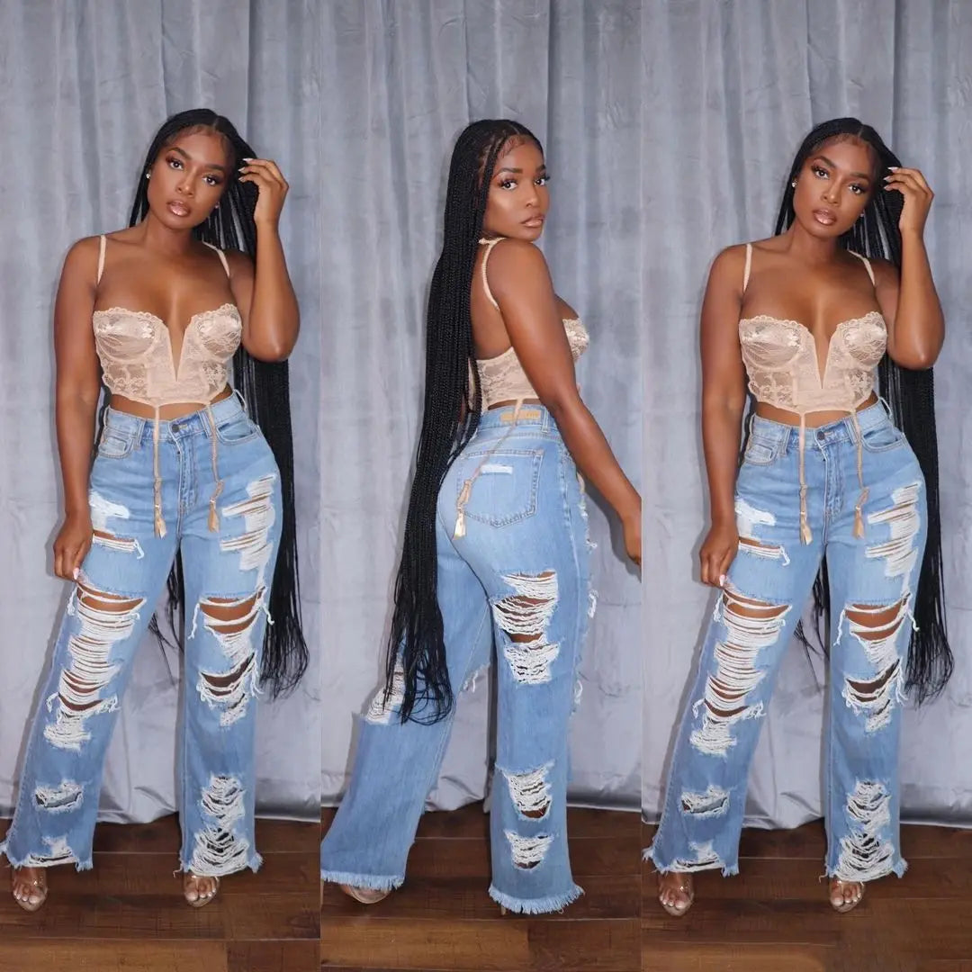 Sexy Elegant Women’s Splice Denim Jeans