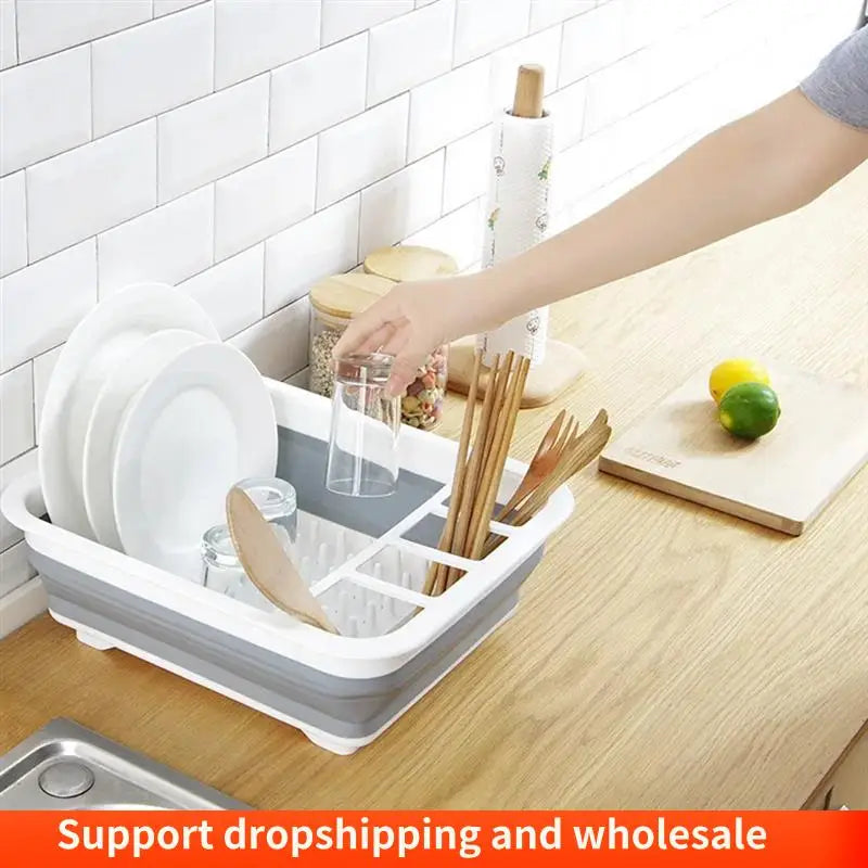 Foldable Kitchen Dish Rack – Space-Saving Drain Tray for Plates & Bowls