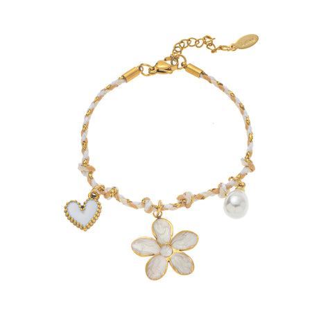 Gold-Plated, Handmade, Colorful, Braided Bracelet with Multiple Pendants