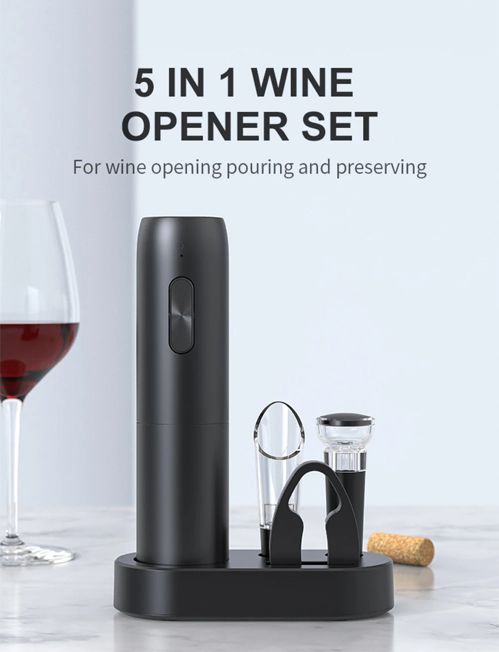 Electric Wine Bottle Opener Automatic Rechargeable Corkscrew with Charging Base – Kitchen Wine Accessories