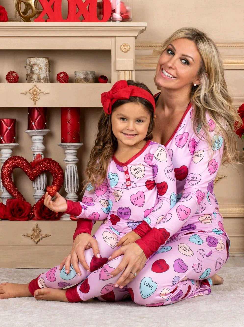 Valentine’s Day Family Pajama Set – Love Print Matching Parent & Child Sleepwear | Casual Homewear PJs