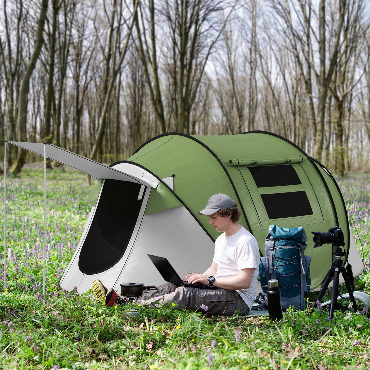 Pop-Up Camping Tent with Porch & Carry Bag – 2–3 Person, 3000mm, Waterproof, Green