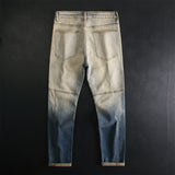 Retro Patchwork Motorcycle Jeans for Men – Biker Denim Pants | Durable Streetwear Riding Jeans