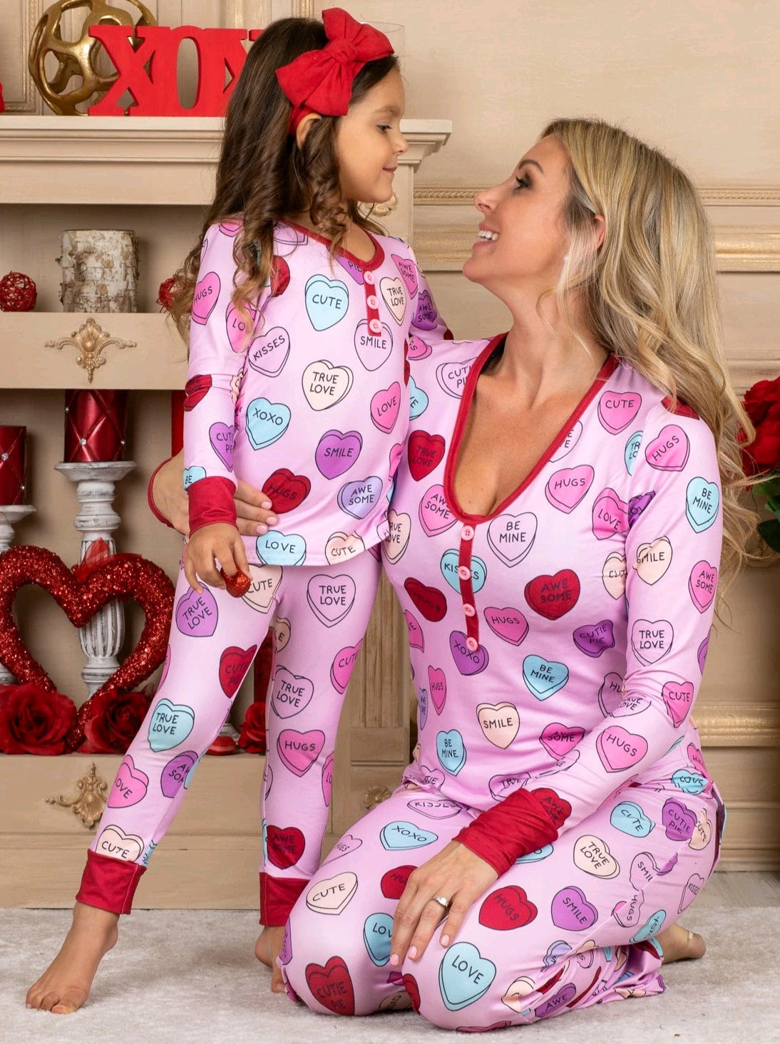 Valentine’s Day Family Pajama Set – Love Print Matching Parent & Child Sleepwear | Casual Homewear PJs
