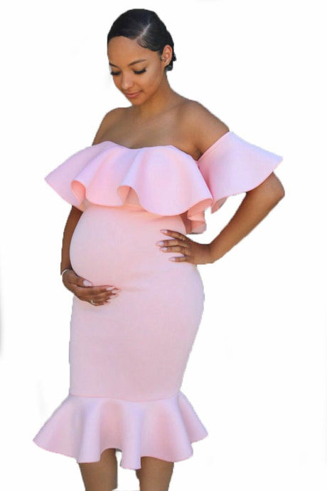 Maternity Elastic Ruffle Dress