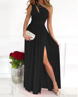 Women’s One-Shoulder High Split Cutout Maxi Dress – Elegant Sleeveless Cocktail & Evening Gown