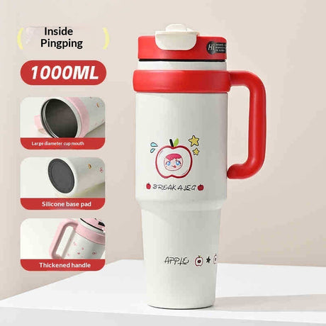 Ceramic-Lined Insulated Water Mug – Stainless Steel, Straw Lid, Perfect for Travel & Outdoors