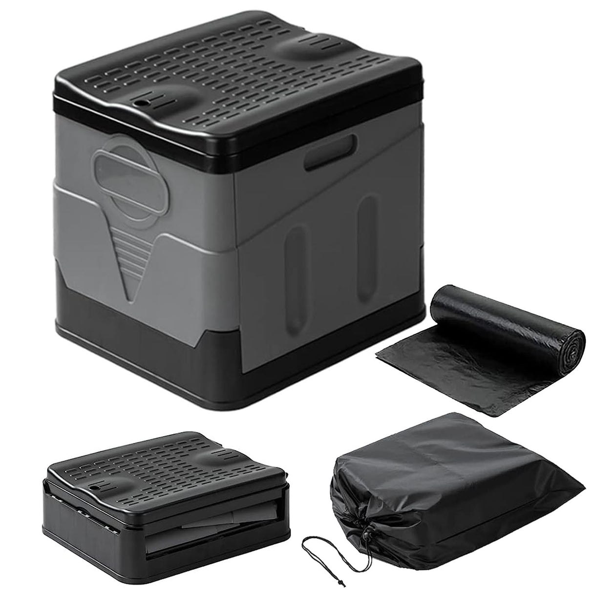 Portable Foldable Camping Toilet with Lid & Carry Bag - Emergency Travel Potty for Car, Hiking & Boating