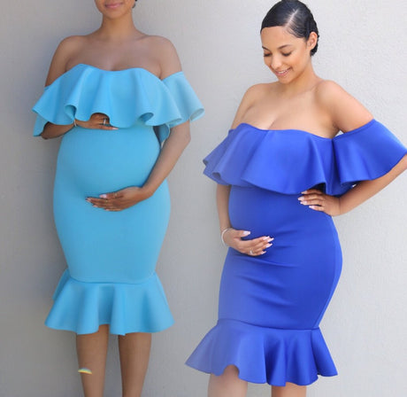 Maternity Elastic Ruffle Dress