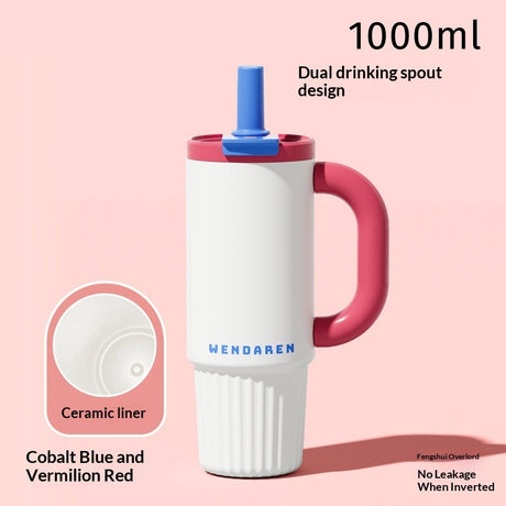 Ceramic-Lined Insulated Water Mug – Stainless Steel, Straw Lid, Perfect for Travel & Outdoors