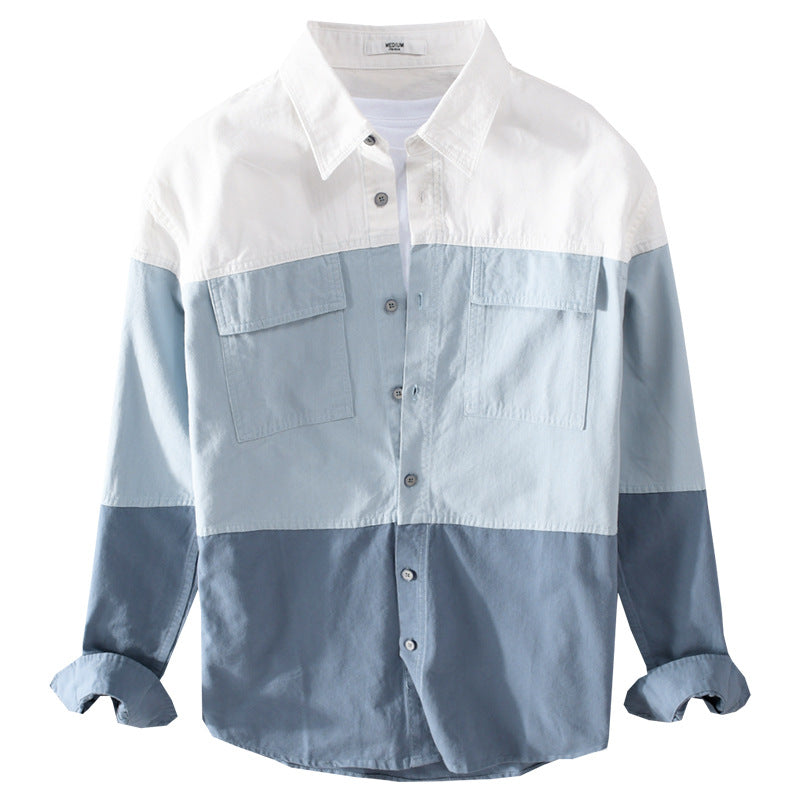Men’s Cotton Long‑Sleeve Casual Shirt – Stylish Stitching Design, Breathable Everyday Button‑Up Top