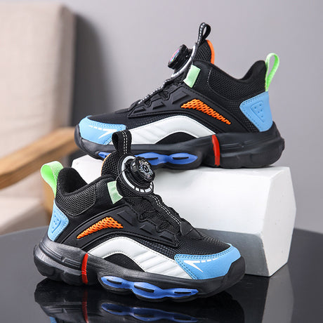 Autumn And Winter Non-slip Outdoor New Rotating Buckle Children's Waterproof Leather Basketball Shoes