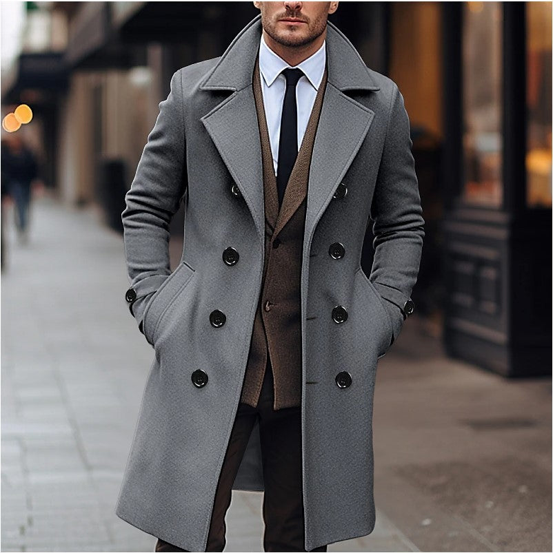 Fall Winter Men’s Woolen Coat – Double-Breasted Long Overcoat | Classic Warm Business & Casual Outerwear